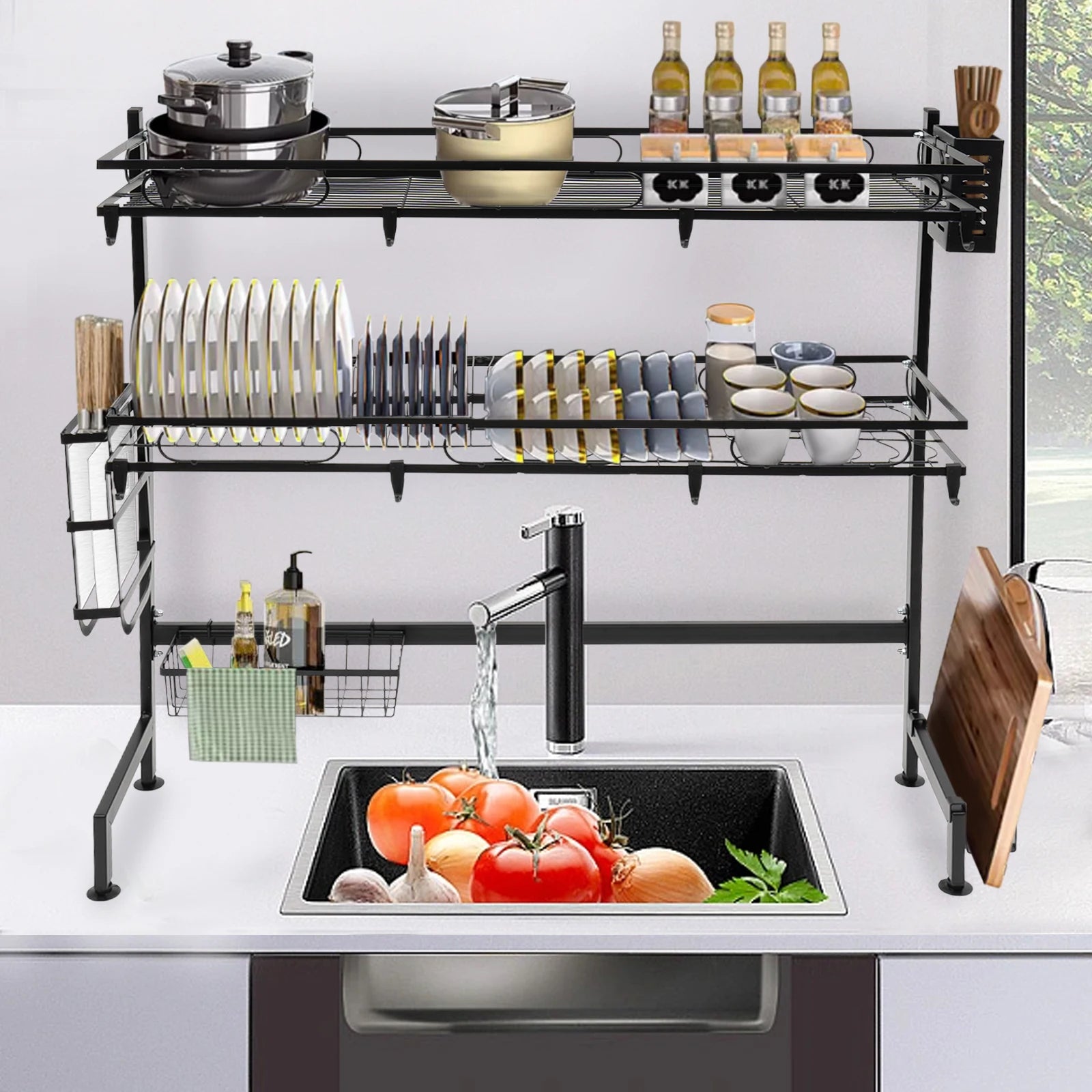 62/82cm Sink Storage Rack - Durable, Space-Saving Design for Organizing Kitchen Essentials